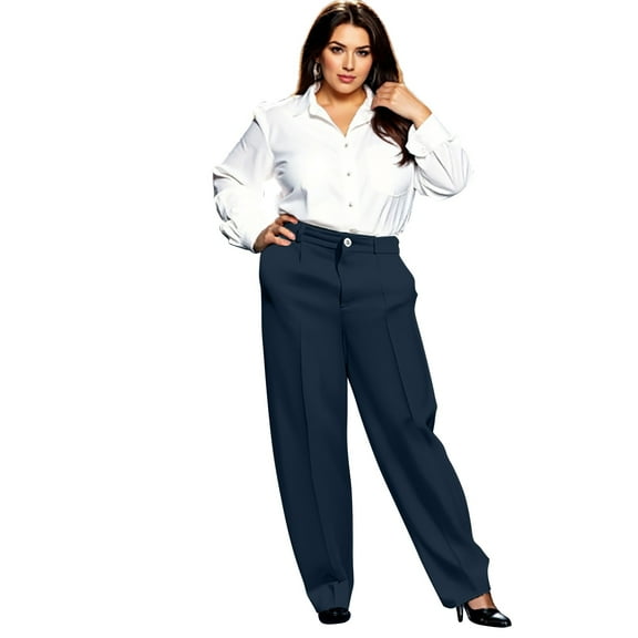 iHPH7 High Waisted Pants for Women Work Pants Women Baggy Pants Dress Pants Women Cotton Pants for Women Wide Leg Pants Woman Trousers Pants for Women Navy XXL