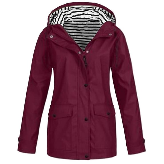 iHPH7 Hiking Rain Jacket Women Long Rain Coat for Women Waterproof Fall Coats Hooded Rain Jacket Women Womens Raincoats Waterproof with Hood Women Fall Clothes Waterproof Jackets for Women Wine 4XL