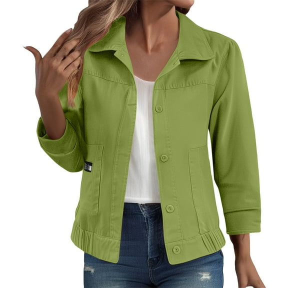 iHPH7 Jean Jacket Fall Outfits for Women Jean Shacket Women Womens Shacket Casual Outerwear Cargo Jacket Denim Jacket for Women Light Green L