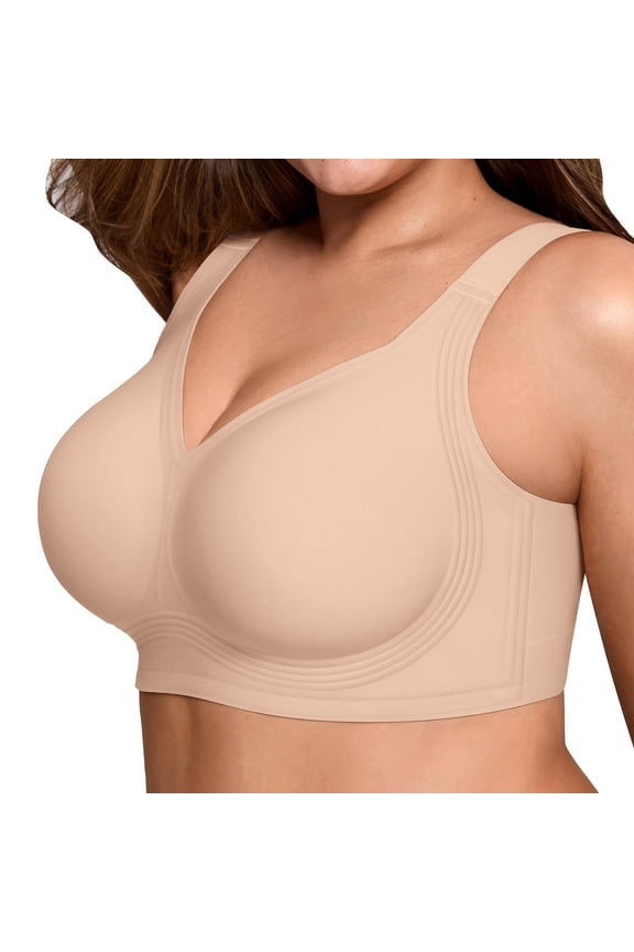 Jelly Bras for Women Plus Size Minimizer Soft Wireless Push Up Bra Full Supportive Older Full Coverage Bralette Beige L