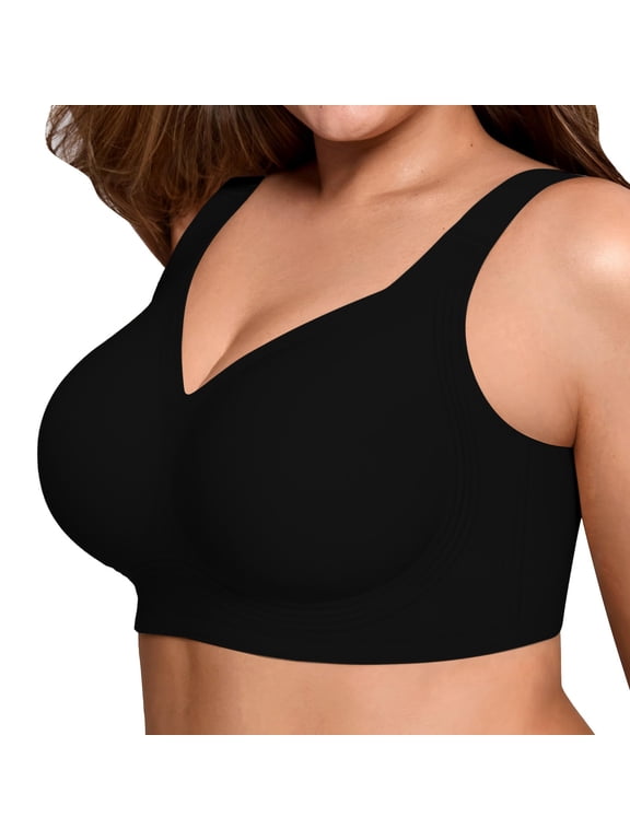 Jelly Bras for Women Plus Size Minimizer Soft Wireless Push Up Bra Full Supportive Older Full Coverage Bralette Black XXL
