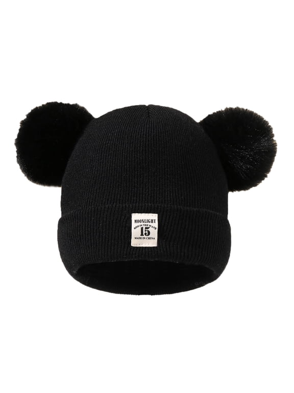 Kids Beanie Bear Beanie Skull Beanie Kids Winter Hat Warm Hat Watch Cap Ski Hat Black One Size