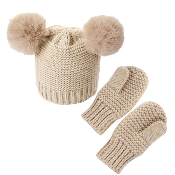 iHPH7 Kids Hat and Gloves Set Hat and Gloves for Girls Winter Hats for Kids Winter Accessories Warm Beanie Winter Gloves Winter Beanie Beige One Size