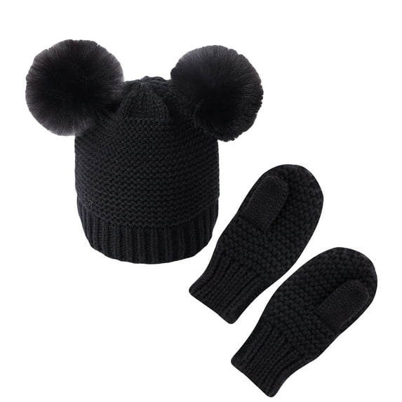 iHPH7 Kids Hat and Gloves Set Hat and Gloves for Girls Winter Hats for Kids Winter Accessories Warm Hat Warm Gloves Winter Beanie Black One Size