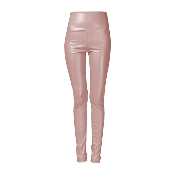 iHPH7 Leather Leggings Faux Leather Leggings for Women High Waisted Leather Leggings Yoga Leggings for Women Leather Stretch Pants for Women Faux Leather Leggings Yoga Pants Women Pink L