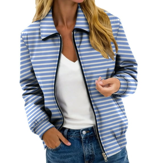 iHPH7 Light Jackets for Women Full Zip Jacket Women Collared Jacket Women's Fashion Zip Up Jackets for Women Casual Outerwear Women's Activewear Light Blue S