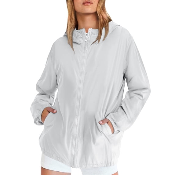 iHPH7 Light Jackets for Women Hooded Rain Coats for Women Fall Fashion Zip Up Jacket Hooded Rain Jacket Women Womens Rain Jacket with Hood Women's Outerwear White XL