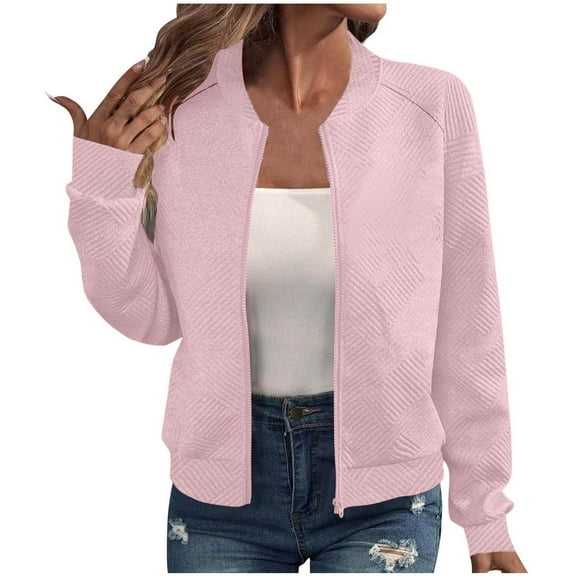 iHPH7 Light Jackets for Women Streetwear Women Textured Jacket Women Zipper Jacket Women Baseball Jacket Women's Outerwear Fall Outfits for Women Pink M