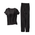 thumbnail image 1 of iHPH7 Lightweight Summer Pajamas with Built in Bra Short Sleeve Pajama Set for Women Matching Pajama Set for Women Sleepwear with Built in Bra, Black L, 1 of 9
