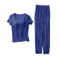 thumbnail image 1 of iHPH7 Lightweight Summer Pajamas with Built in Bra Short Sleeve Pajama Set for Women Matching Pajama Set for Women Sleepwear with Built in Bra, Dark Blue 3XL, 1 of 9
