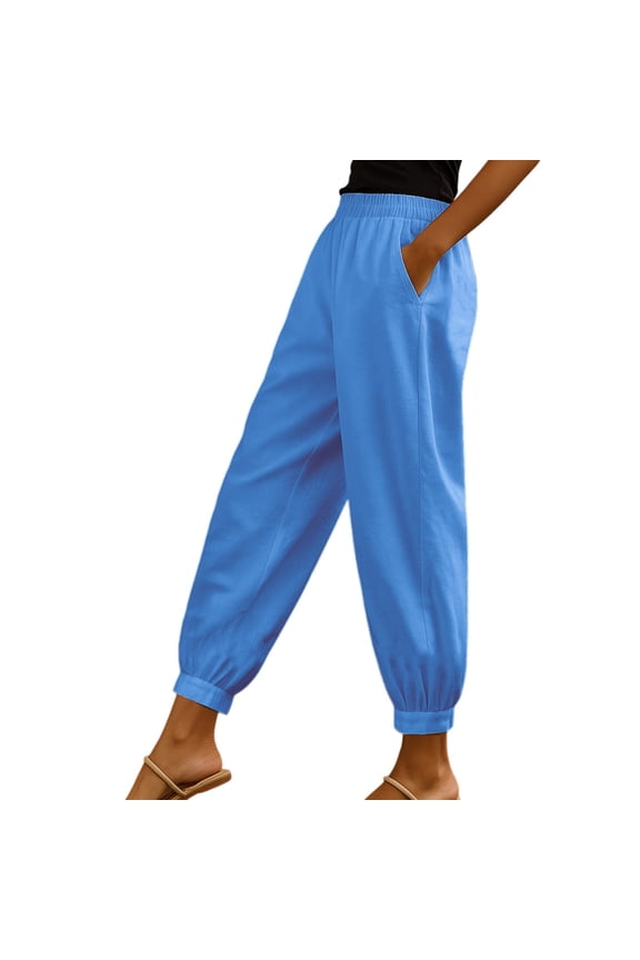 Linen Pants Summer Beach Vacation Clothes Barrel Pants Summer Beach Linen Trousers Harem Pants Women Summer Pants Pull On Womens Summer Clothing (S-3XL)