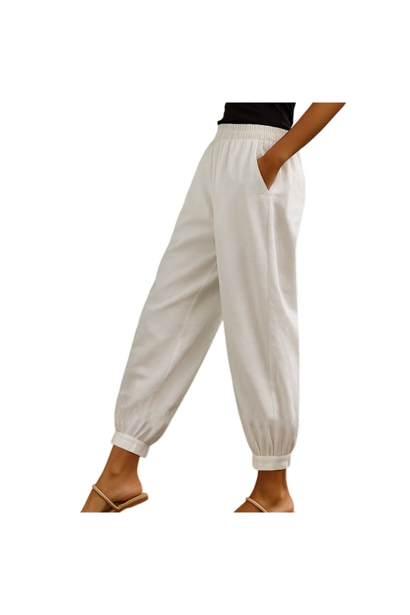 Linen Trousers for Women Linen Cotton Gauze Pants Summer Linen Barrel Pants Harem Pants Women Summer Boho Linen Clothes Slacks Pull On Womens Summer Pants (S-3XL)