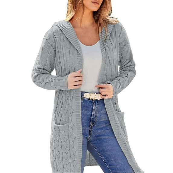 iHPH7 Long Cardigan Sweaters for Women Cable Knit Cardigan Women Long Sleeve Sweaters for Women Sweater Coats for Women Fall Sweaters for Women Long Coat Women Long Cardigans for Women Gray XL