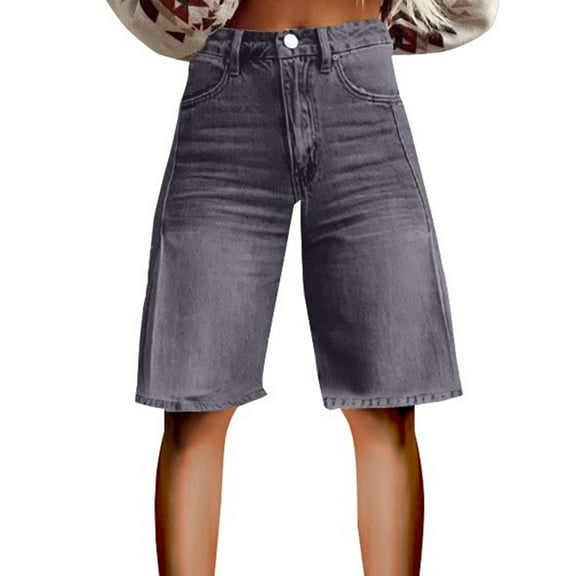iHPH7 Long Denim Shorts for Women, Baggy Jean Shorts Women, Jean Shorts Womens High Waisted, High Rise Denim Shorts, Bermuda Denim Shorts, Gray XL