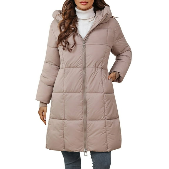 iHPH7 Long Puffer Coat Women Puffer Jacket Womens Hooded Puffer Jacket Women Winter Jackets for Women Hooded Jacket Women Long Puffer Jacket Womens Winter Clothes Khaki S