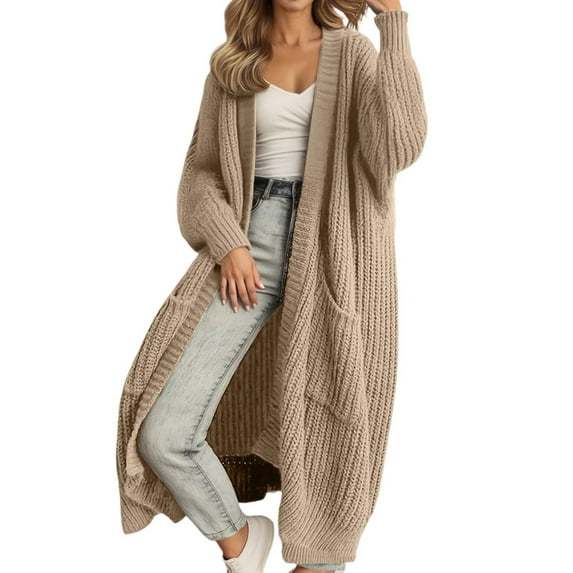 iHPH7 Long Sweater Cardigan Women Chunky Cardigan Sweaters for Women Sweater Coats for Women Casual Outfits for Women Travel Cardigan Women Fall Clothes Open Front Cardigan for Women Beige 3XL