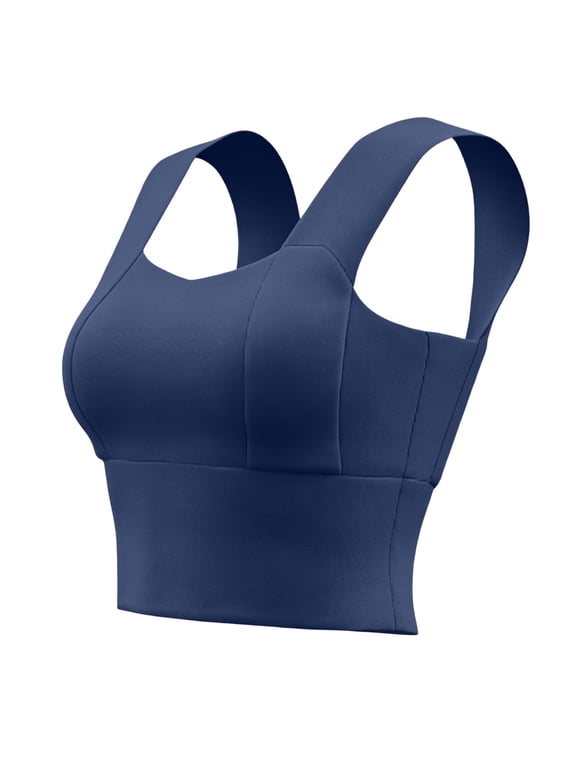 Longline Sports Bras for Women Athletic Activewear Workout Crop Tops Square Neck Padded Yoga Bra High Support Wirefree Cami for Gym Fitness Running Daily Blue XXL