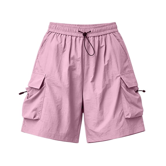 iHPH7 Loose Fit Cargo Shorts Women's Baggy Parachute Shorts with Pockets Elastic Waist Drawstring Summer Casual Athletic Hiking Y2k Outdoor Bottoms Pink 3XL