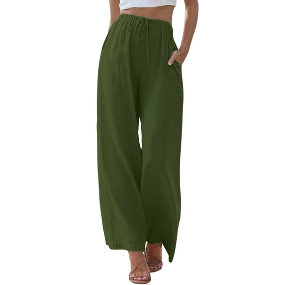 iHPH7 Loose Pants for Women Summer, Lightweight Pants Women, Gauze Pants, High Waisted Pants for Women, Elastic Waist Pants for Women, Army Green 3XL