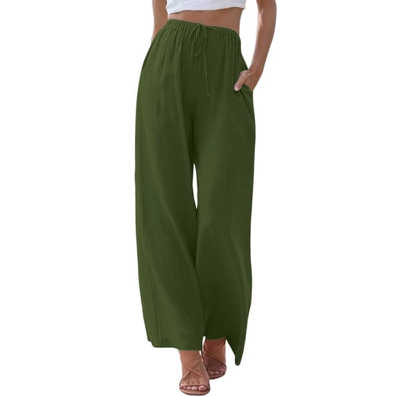 iHPH7 Loose Pants for Women Summer, Lightweight Pants Women, Gauze Pants, High Waisted Pants for Women, Elastic Waist Pants for Women, Army Green L