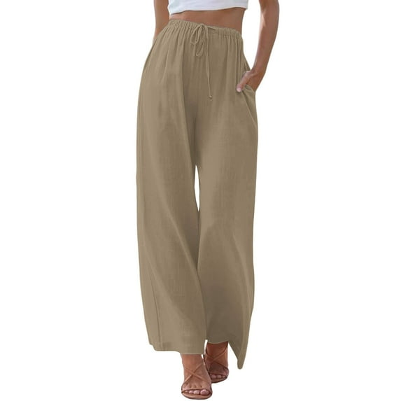 iHPH7 Loose Pants for Women Summer, Lightweight Pants Women, Gauze Pants, High Waisted Pants for Women, Elastic Waist Pants for Women, Khaki XXL