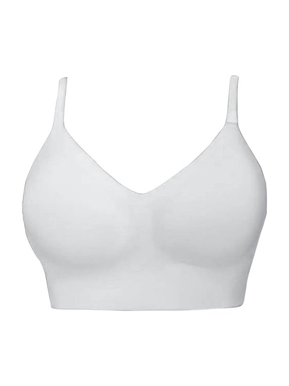 Low Back Bra V Neck Backless Bras for Women Padded Bralette Push Up Seamless Wire-free Bra Convertible Straps White XL