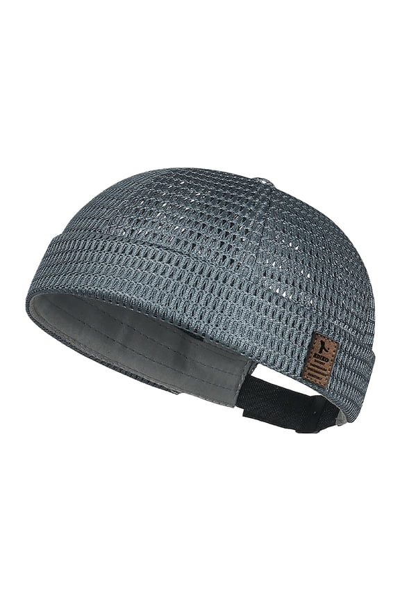 Men's Brimless Hat Breathable Mesh Docker Cap Summer Cooling Skull Cap Adjustable Retro Beanie for Streetwear Hip Hop Dark Gray One Size