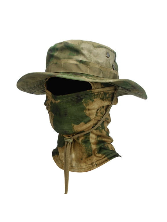 Men's Fishing Hat with Neck Flap and Face Cover Uv Protection Wide Brim Sun Boonie Hat for Hunting and Hiking A One Size