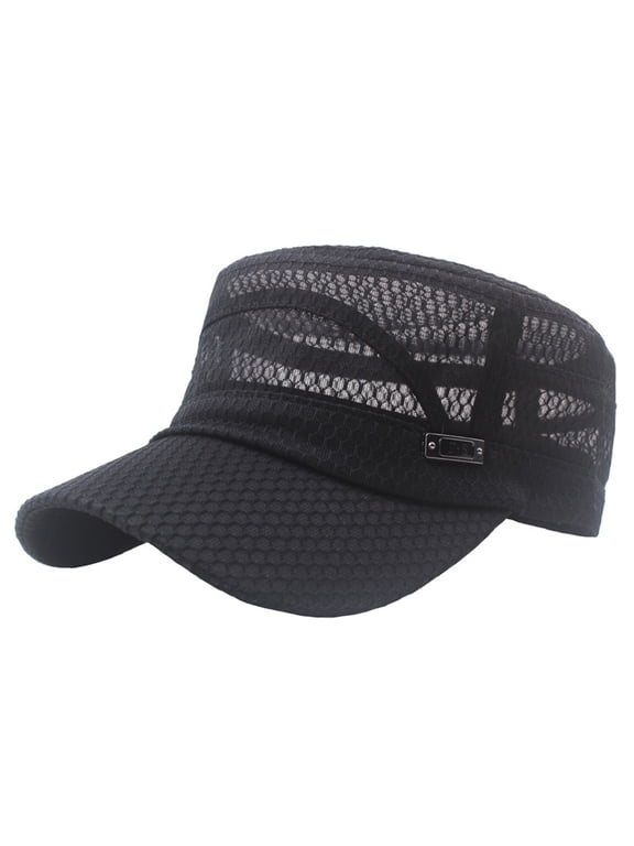 Military Cap Cadet Hat Mesh Hat Army Hat Mesh Military Cap, Black One Size
