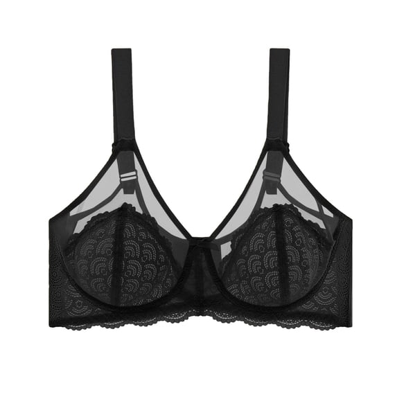 iHPH7 Minimizer Bras for Women Lifting Full Coverage Underwire Lace Bras Plus Size Unlined Breathable Bra for Large Bust Black 36D