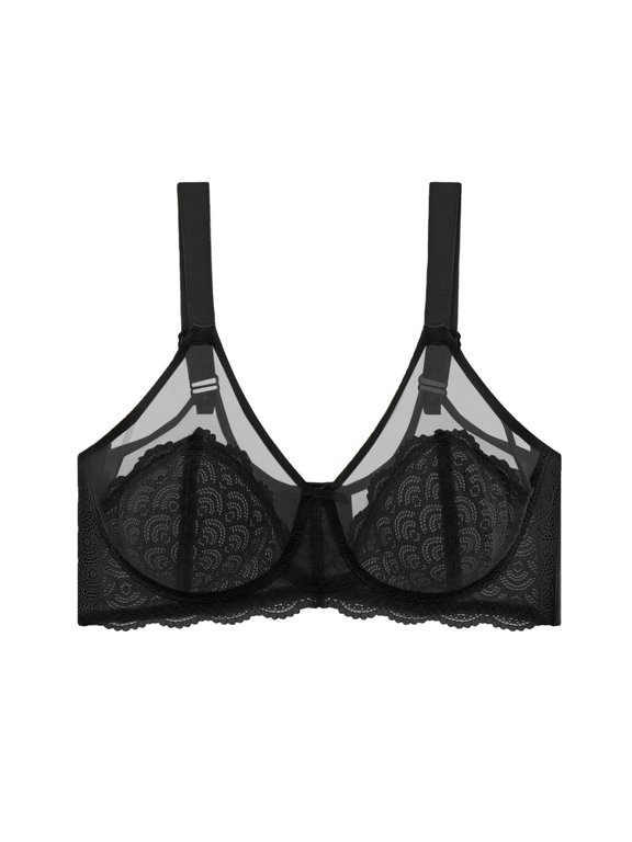 Minimizer Bras for Women Lifting Full Coverage Underwire Lace Bras Plus Size Unlined Breathable Bra for Large Bust Black 36F