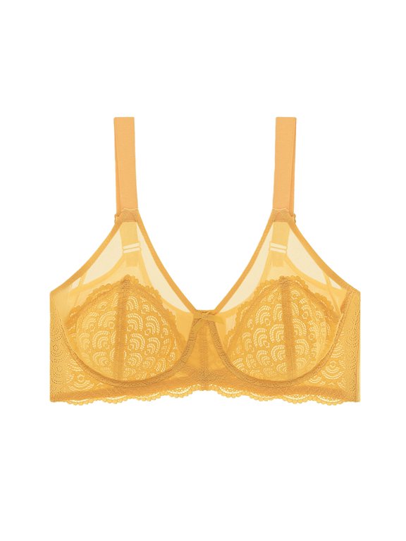 Minimizer Bras for Women Lifting Full Coverage Underwire Lace Bras Plus Size Unlined Breathable Bra for Large Bust Yellow 38D