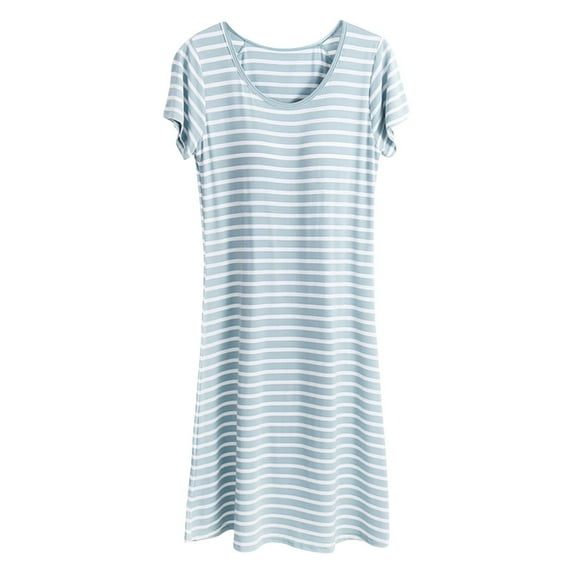 iHPH7 Nightgown with Built in Bra Sleep Shirts for Women Long Nightgowns for Women Summer Nightgowns for Women Sleepwear with Built in Bra, Blue L