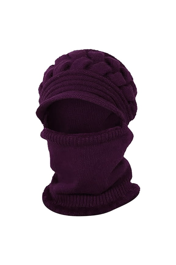 One Piece Cold Scarf Hats Gorros De Frio Para Mujeres Hat and Scarf Set for Women Hat with Scarf Attached Neck Warmer Christmas Gifts Hat Scarf Purple One Size
