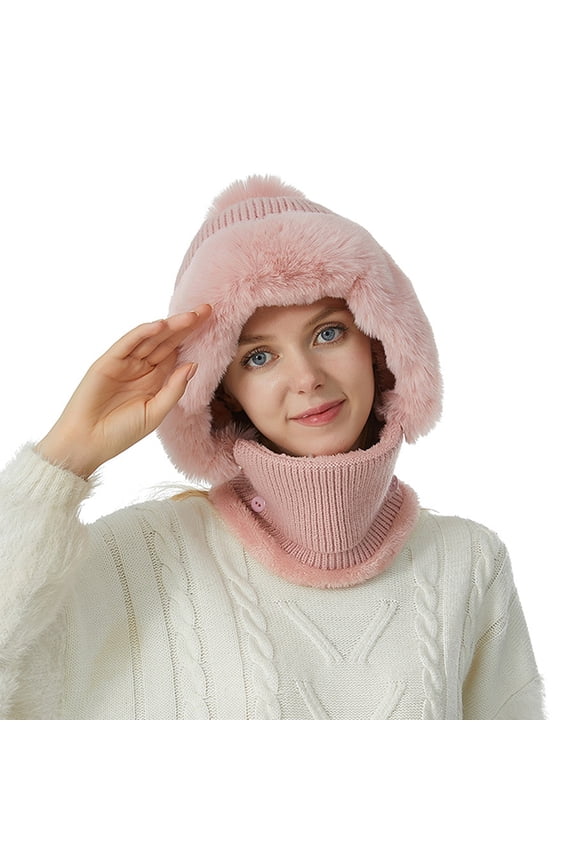 One Piece Cold Scarf Hats Windproof Scarf Hats Hat with Scarf Attached Winter Hats for Women Scarves for Women Winter Accessories for Women Winter Scarf Pink One Size