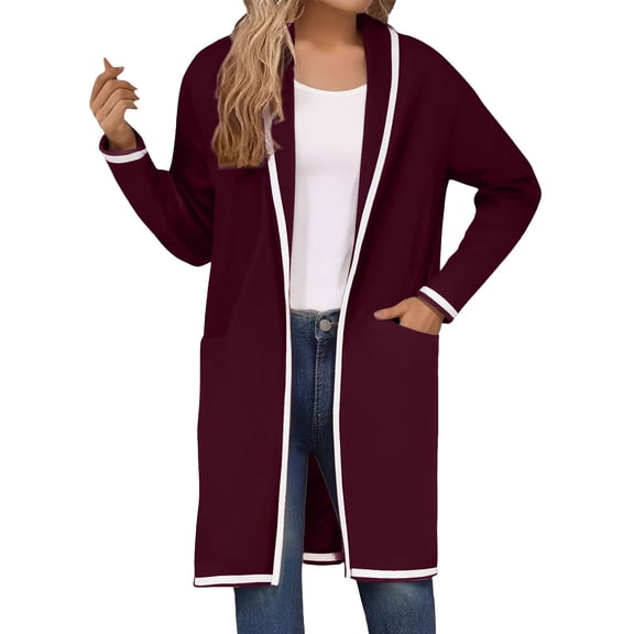 iHPH7 Open Front Cardigan for Women Soft Cardigans for Women Fall Fashion Womens Fall Clothing Long Sleeve Cardigan for Women Long Jackets for Women Loose Cardigan for Women Wine M