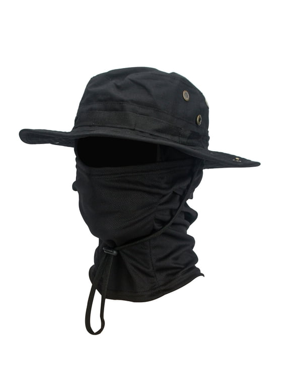 Outdoor Safari Sun Hat with Neck Flap Breathable Camo Boonie Cap with Face Cover for Men Fishing Hunting and Work C One Size