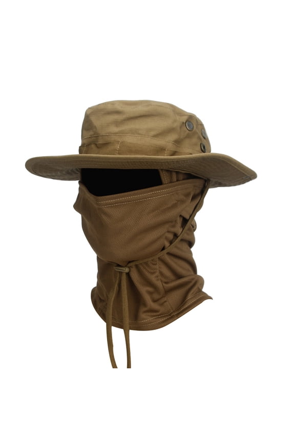 Outdoor Safari Sun Hat with Neck Flap Breathable Camo Boonie Cap with Face Cover for Men Fishing Hunting and Work G One Size