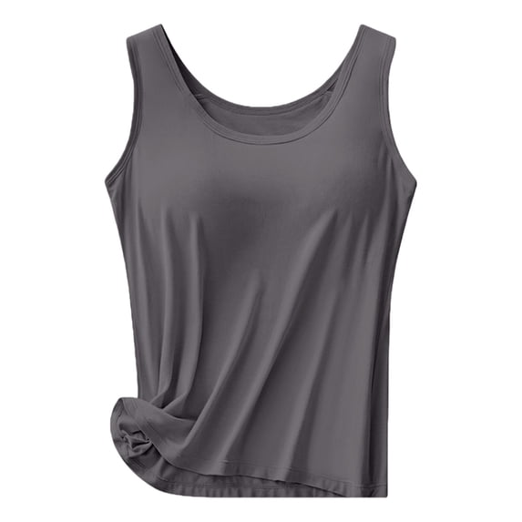 iHPH7 Padded Tank Tops for Women Scoop Neck Flowy Loose Fit Wireless Basic Layering Casual Summer Lounge Yoga Shirt Stretchy Everyday Comfort Top Dark Gray M