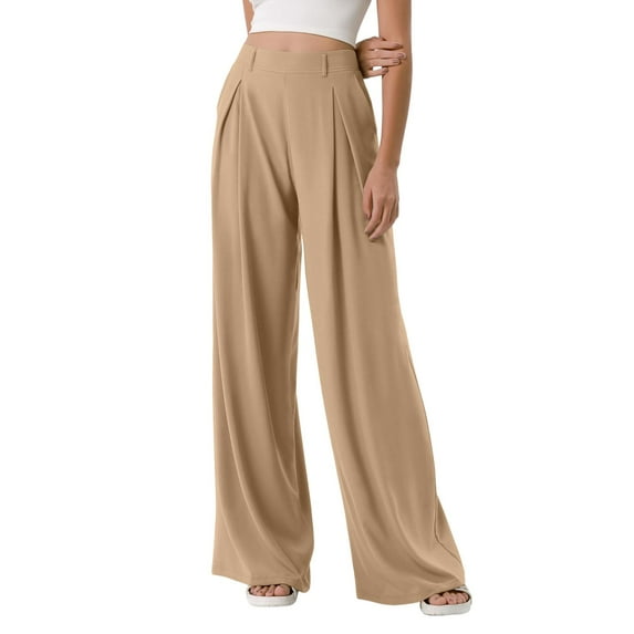 iHPH7 Palazzo Pants for Women, High Waisted Pants for Women, Summer Pants for Women, Chiffon Pants, Lounge Pants Women, Khaki 4XL