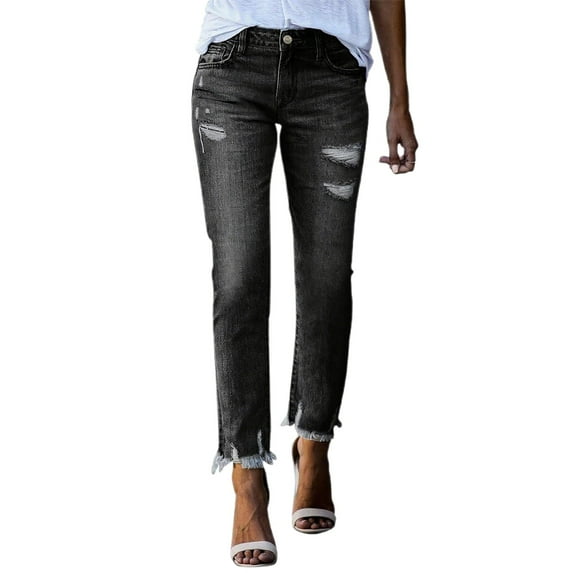 iHPH7 Petite Jeans for Women Fall Fashion Ripped Jeans Womens Casual Pants for Women Straight Leg Jeans for Women Travel Pants Women Y2k Jeans Black L
