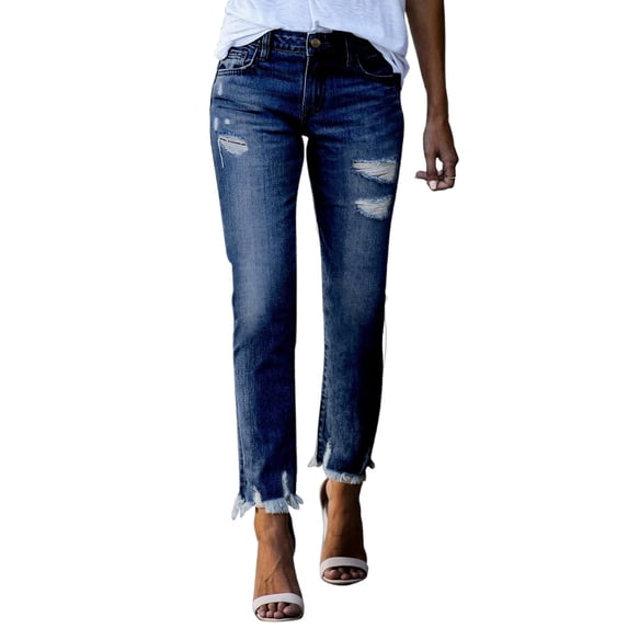 iHPH7 Petite Jeans for Women Fall Fashion Ripped Jeans Womens Denim Pants for Women Straight Leg Jeans for Women Fall Clothes Women's Jeans Dark Blue M