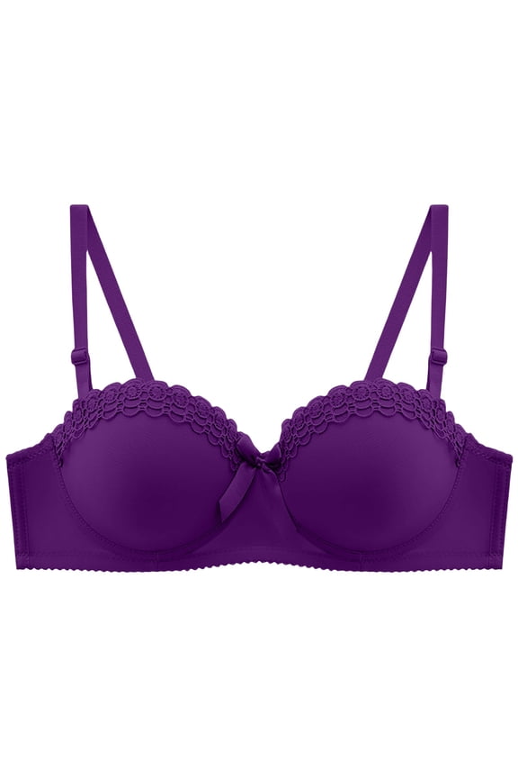Plus Size Bras for Women, Half Cup Bra, Push Up Bras for Women, Underwire Bras for Women, Breathable Bras for Women, Purple 32