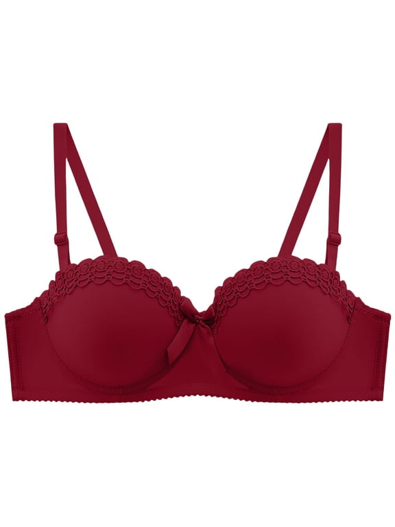 Plus Size Bras for Women, Half Cup Bra, Push Up Bras for Women, Underwire Bras for Women, Breathable Bras for Women, Wine 34