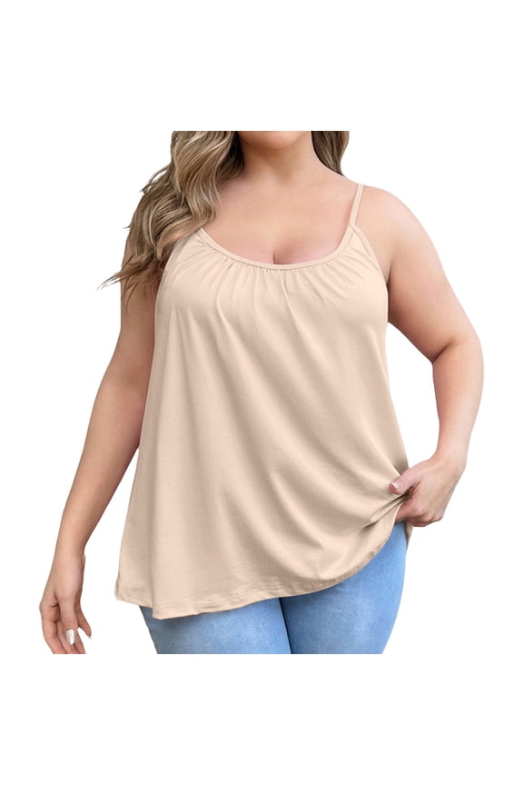 Plus Size Camisole for Women with Shelf Bra Spaghetti Strap Cami Tank Top Cotton Undershirts Bra Tank Tops for Women Camisole Tops for Women Khaki XL