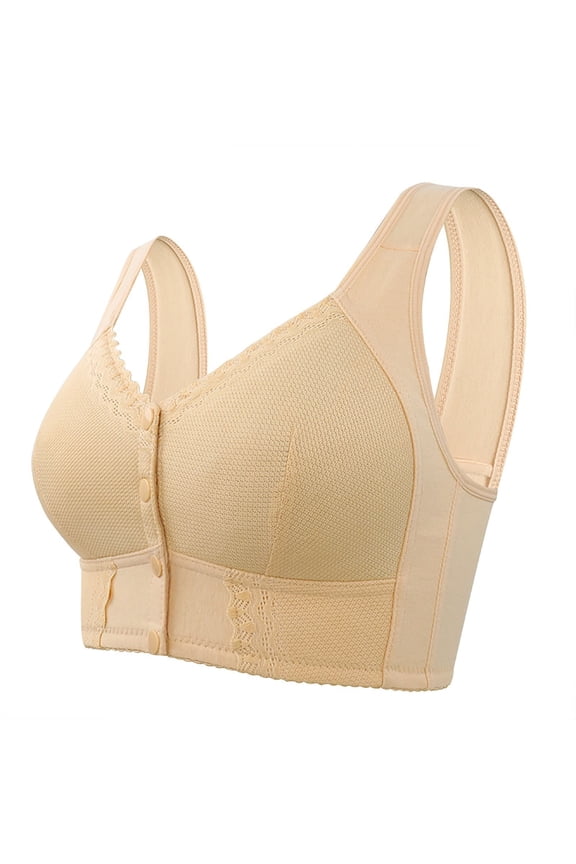 Plus Size Full Coverage Bras, Front Closure Bras for Women, Wireless Bras for Women, Plus Size Bras for Women, Lace Bra, Beige 58