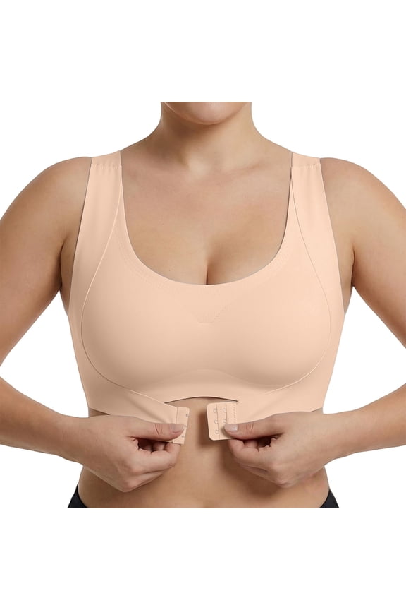 Posture Support Bra Wirefree Everyday Bra Front Closure Bras for Women Breathable Bras for Women Back Smoothing Full Coverage Beige XL