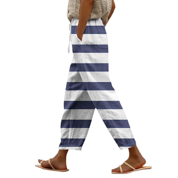 iHPH7 Pull On Pants for Women Baggy Pants Fall Fashion Loose Pants for Women Fall Clothes Wide Leg Linen Pants for Women Lounge Pants Women Navy L