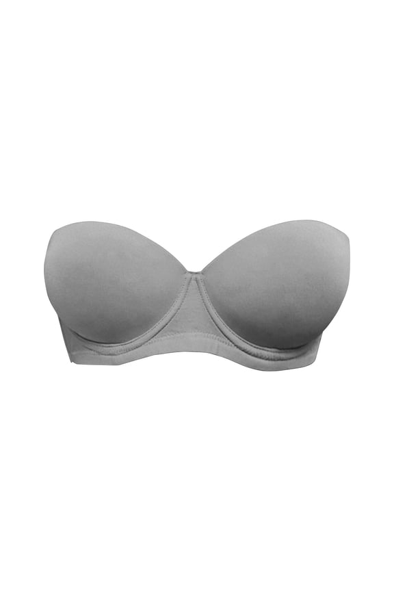 Push Up Strapless Bra Non Slip Convertible Comfort Underwire Bra Convertible Straps Seamless Invisible Everyday Wear for Wedding Party Dress Gray L
