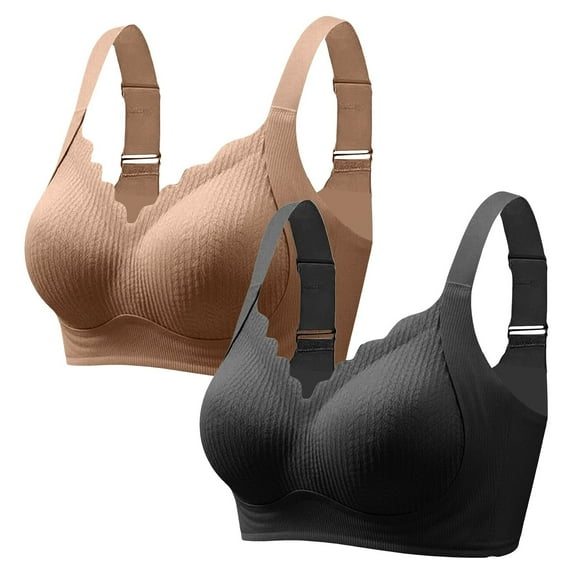 iHPH7 Pushup Bras for Women No Wire Padded Bras Stretchy T-shirt Bra Wireless Bras Full Coverage V Neck Bra Adjustable Straps Bras for Women No Underwire Khaki L